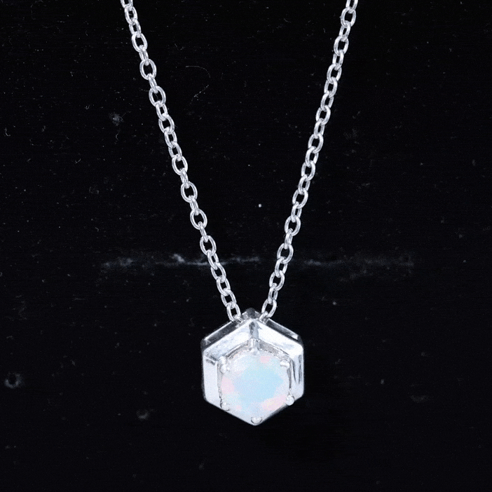 Solitaire Ethiopian Opal Hexagon Pendant Necklace