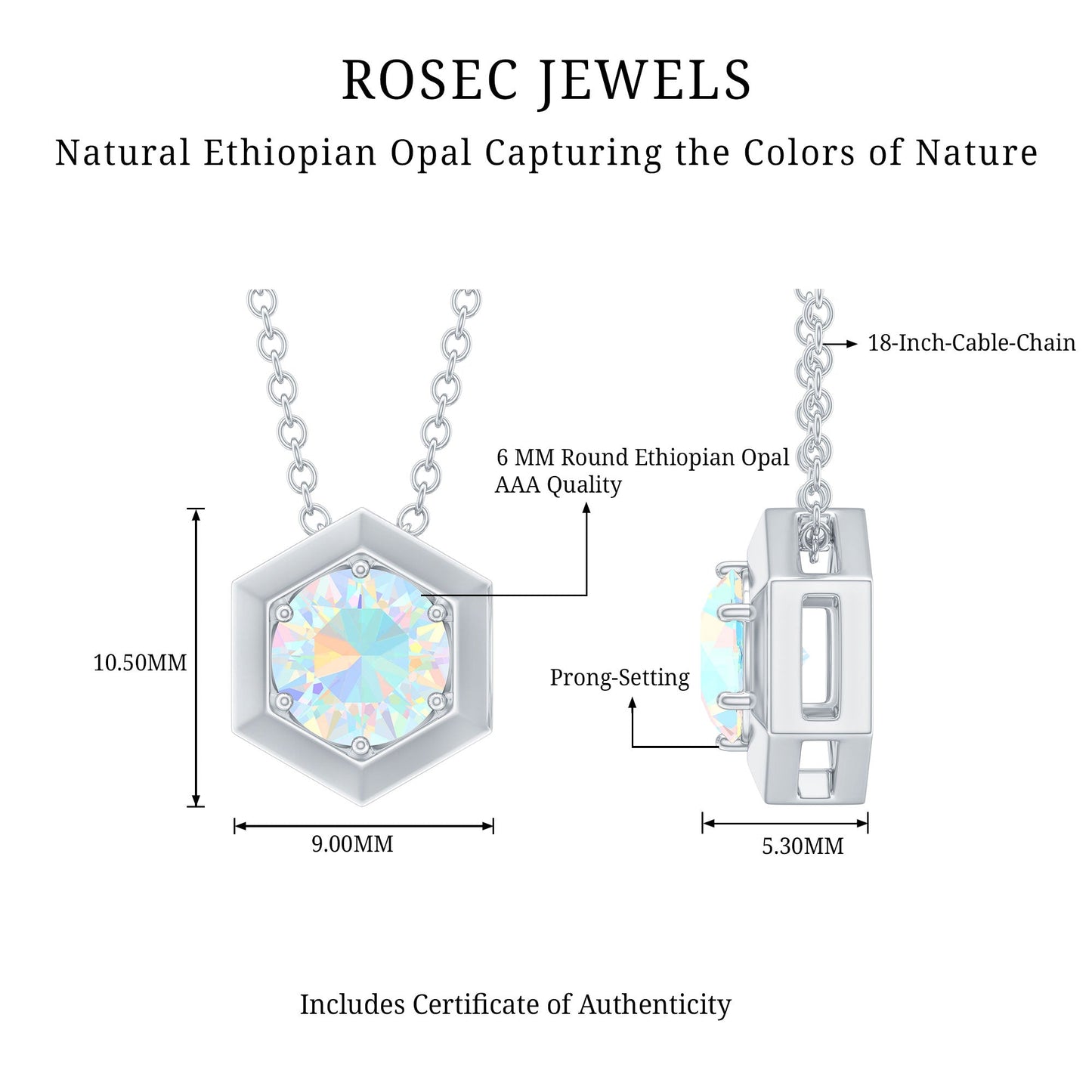 Solitaire Ethiopian Opal Hexagon Pendant Necklace