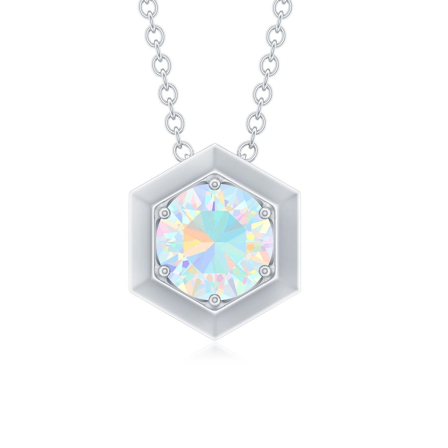 Solitaire Ethiopian Opal Hexagon Pendant Necklace