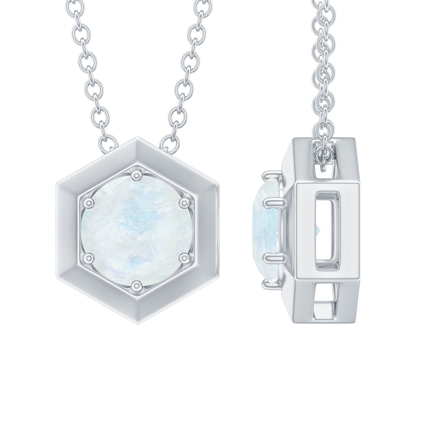 Solitaire Moonstone Hexagon Pendant Necklace