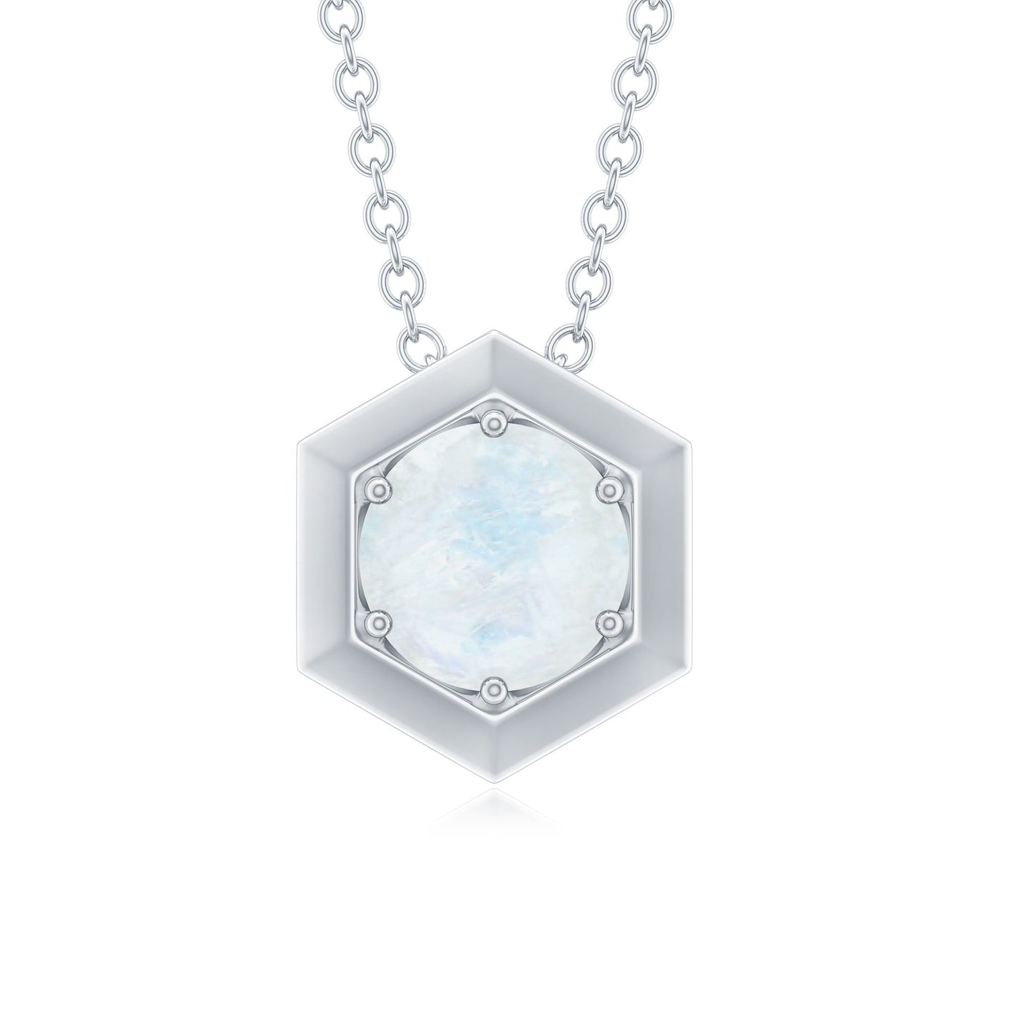 Solitaire Moonstone Hexagon Pendant Necklace