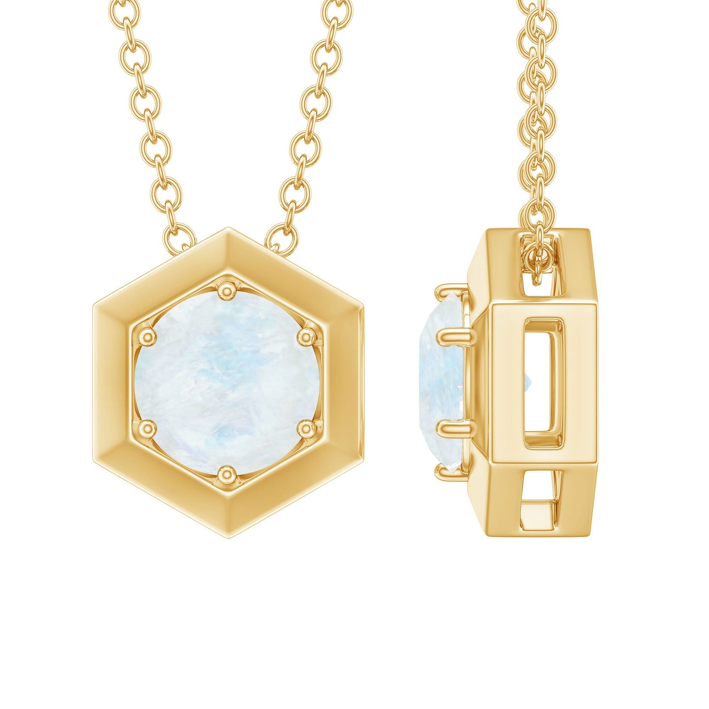 Solitaire Moonstone Hexagon Pendant Necklace