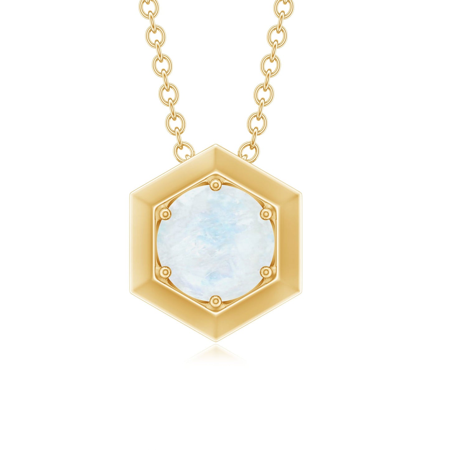 Solitaire Moonstone Hexagon Pendant Necklace