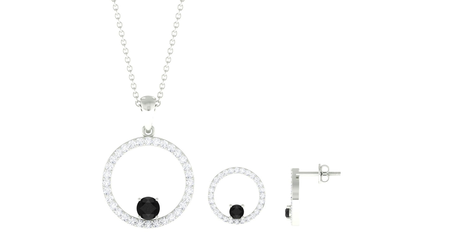 Certified Real Black Onyx Eternity Necklace and Earrings Set with Moissanite