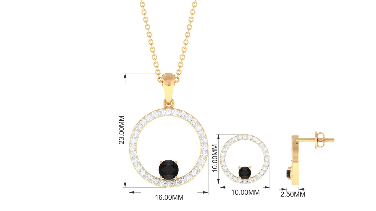Certified Real Black Onyx Eternity Necklace and Earrings Set with Moissanite
