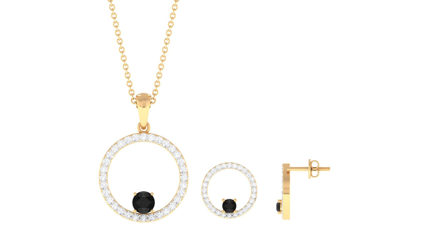 Certified Real Black Onyx Eternity Necklace and Earrings Set with Moissanite