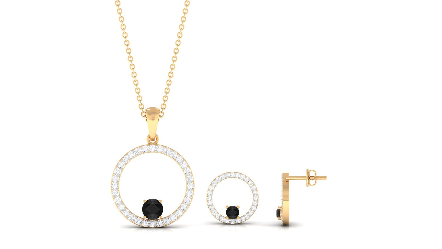 Certified Real Black Onyx Eternity Necklace and Earrings Set with Moissanite