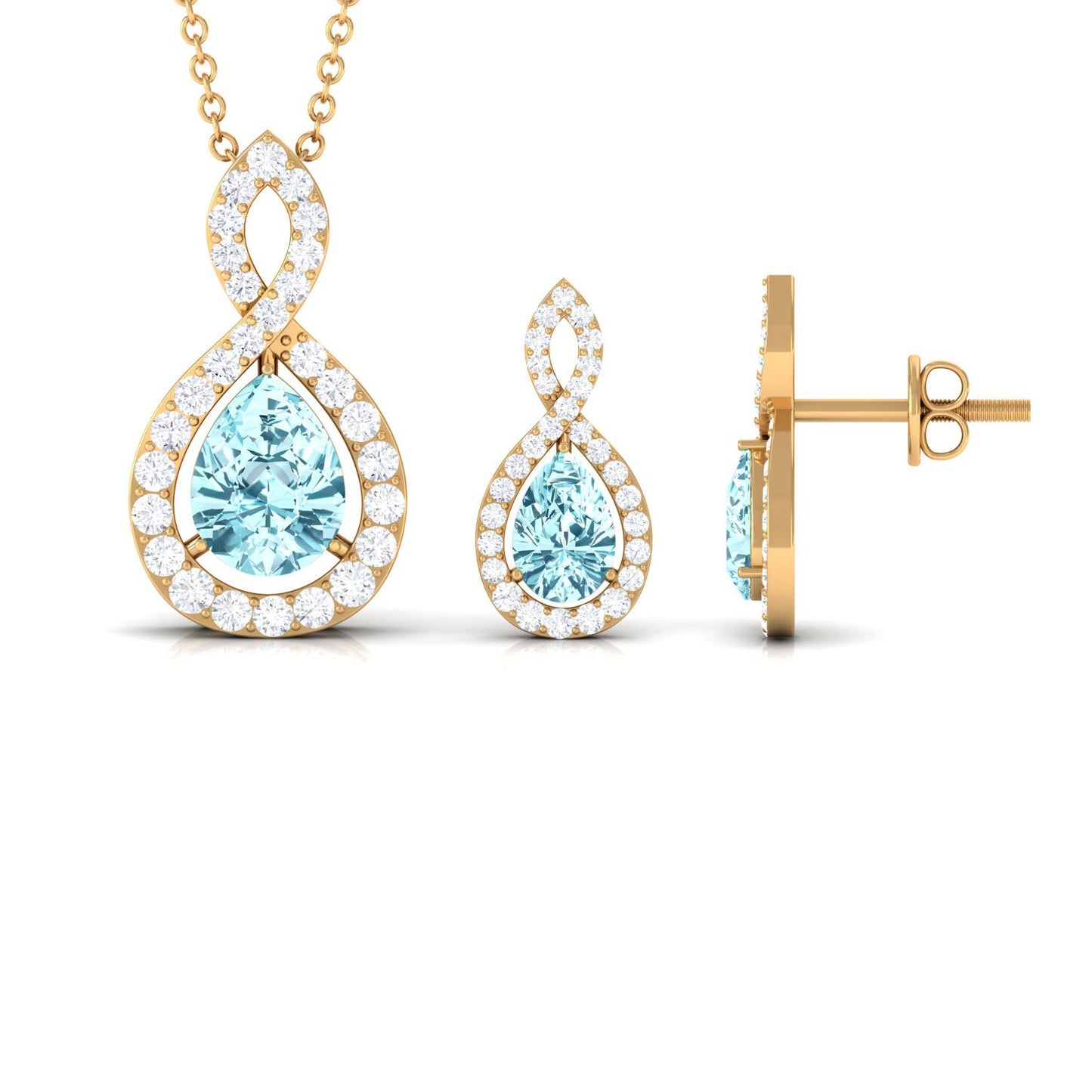 Natural Aquamarine Infinity Pendant Earrings Set for Women