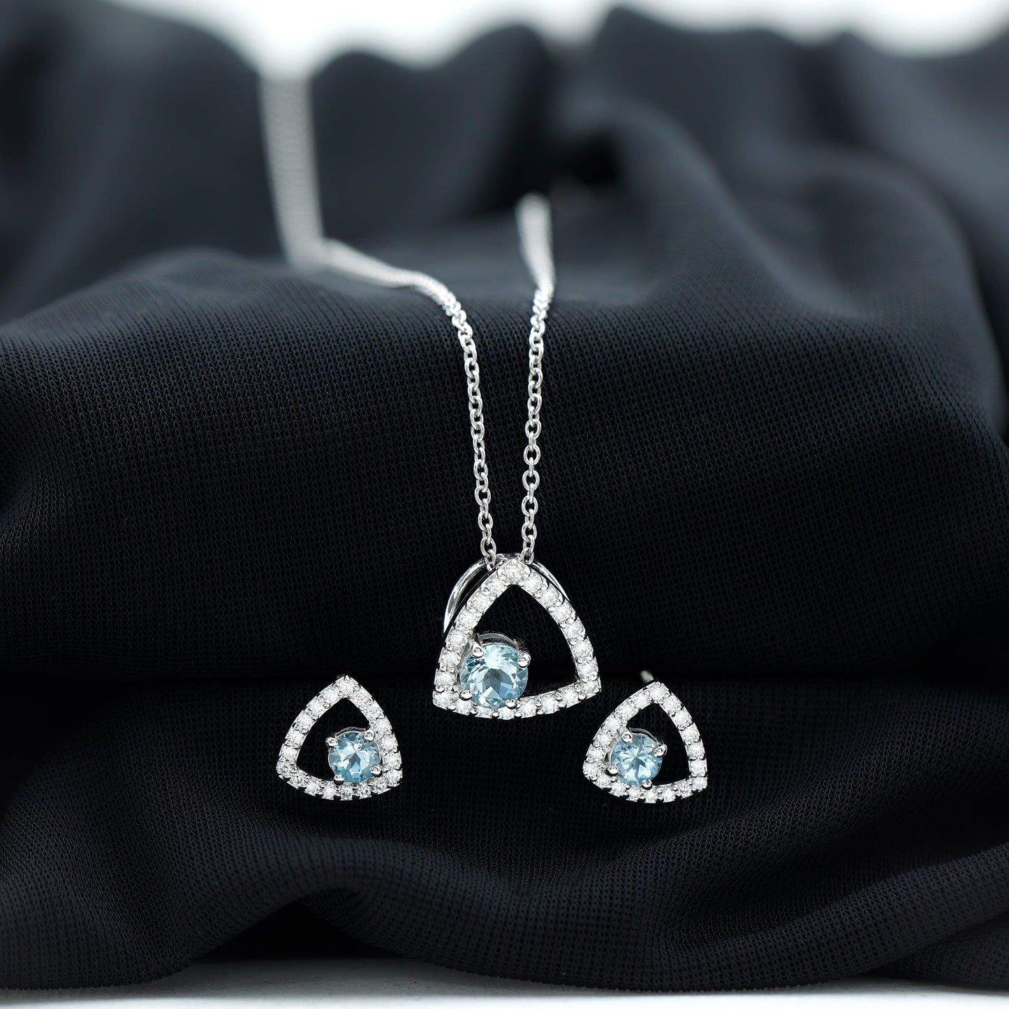 Certified Aquamarine and Moissanite Bridal Jewelry Set