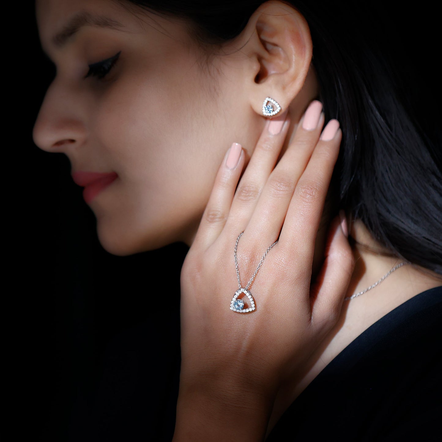 Certified Aquamarine and Moissanite Bridal Jewelry Set