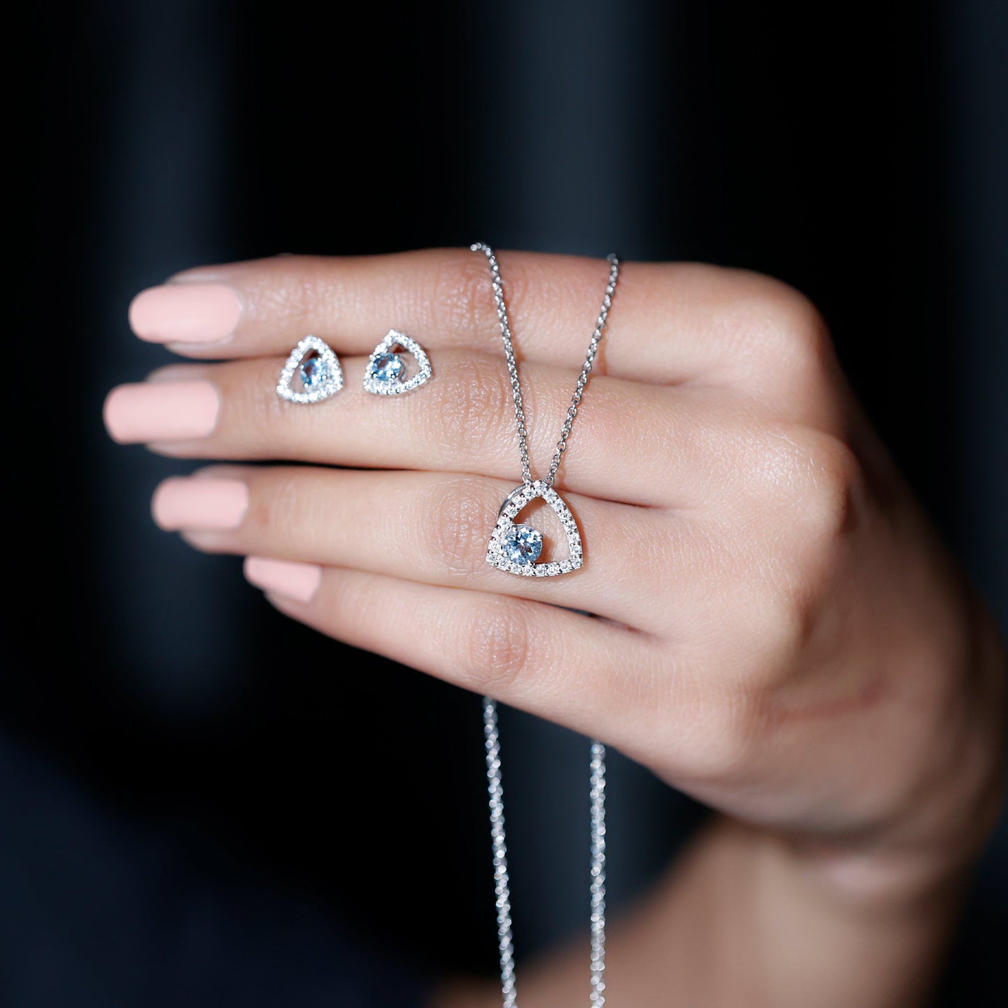 Certified Aquamarine and Moissanite Bridal Jewelry Set