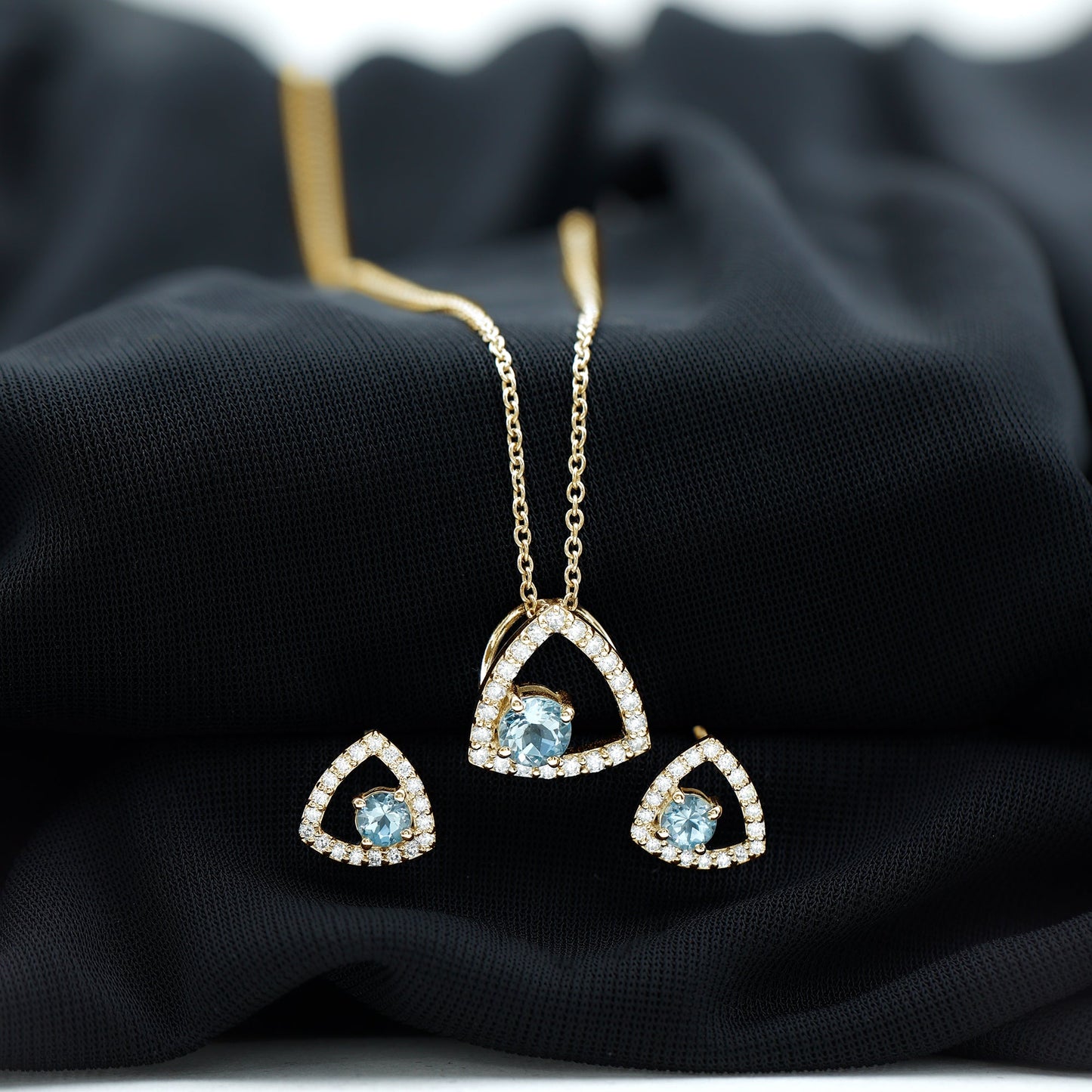 Certified Aquamarine and Moissanite Bridal Jewelry Set