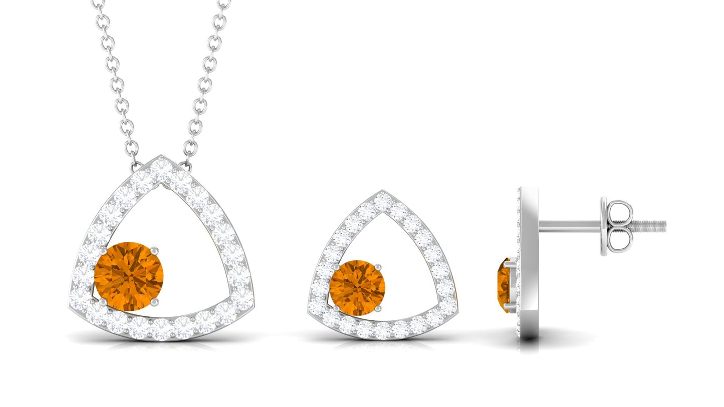 Natural Citrine Geometric Pendant and Earrings Set with Moissanite