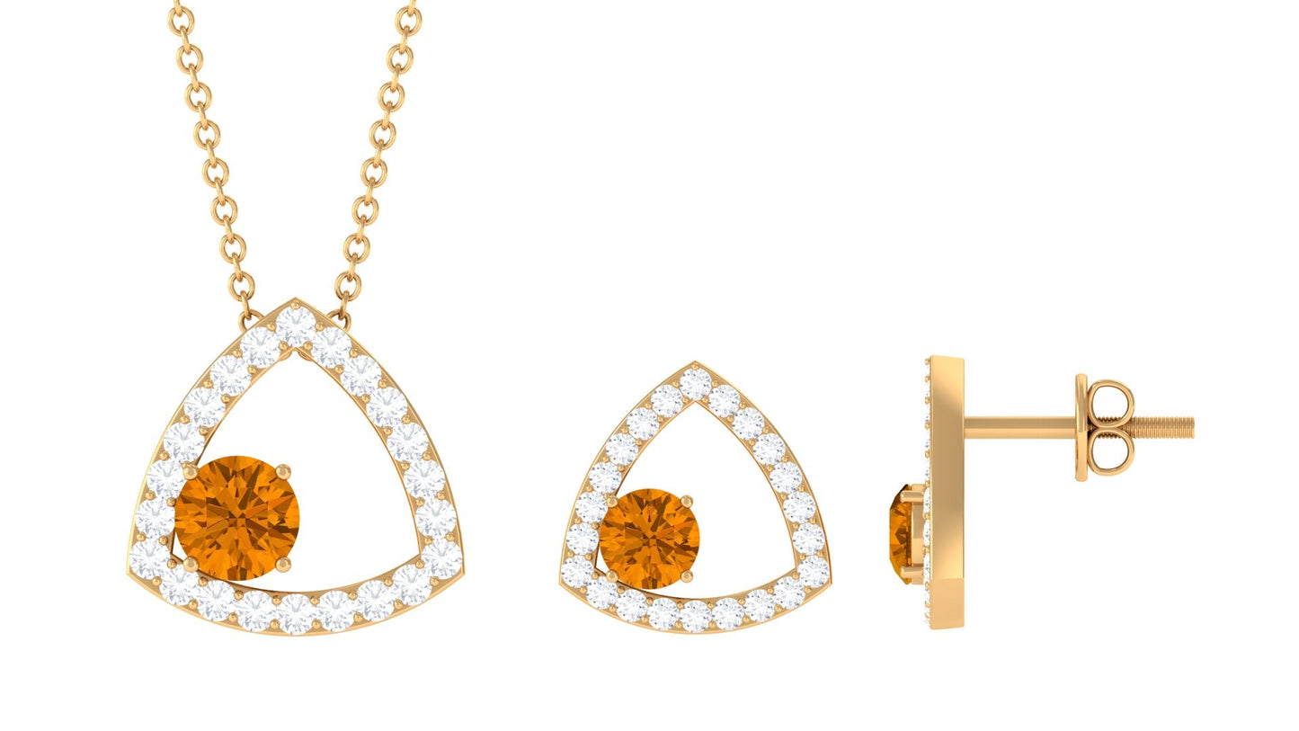 Natural Citrine Geometric Pendant and Earrings Set with Moissanite