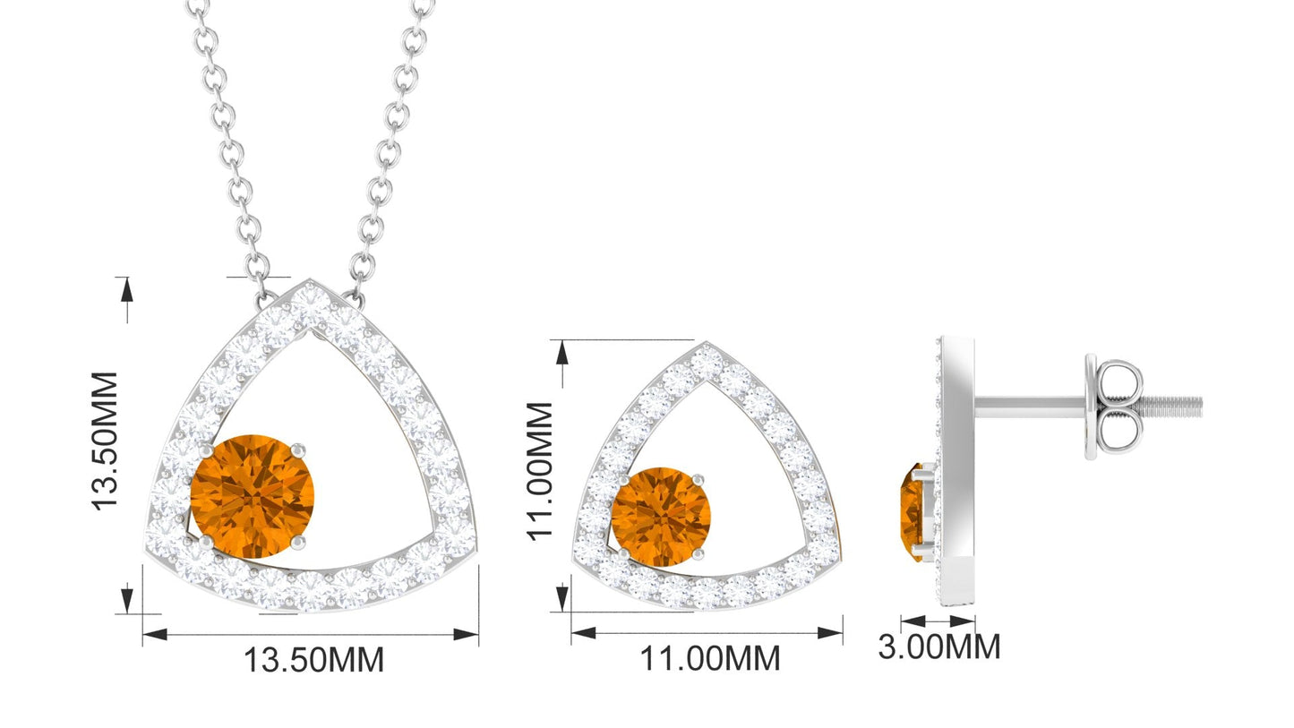 Natural Citrine Geometric Pendant and Earrings Set with Moissanite
