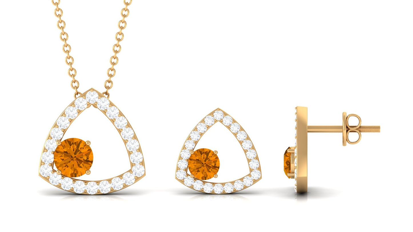 Natural Citrine Geometric Pendant and Earrings Set with Moissanite