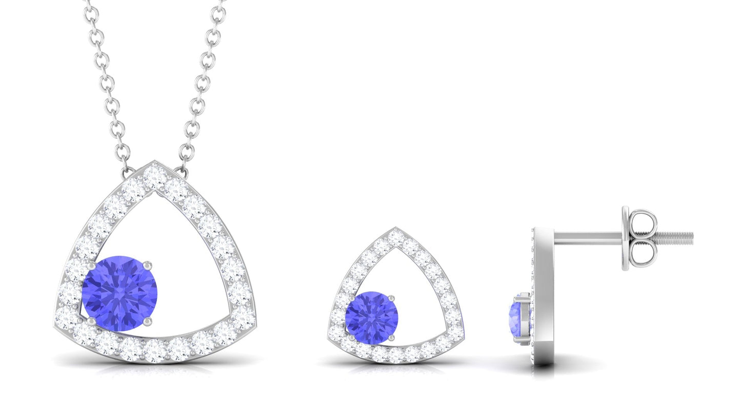 Real Tanzanite and Moissanite Open Triangle Jewelry Set