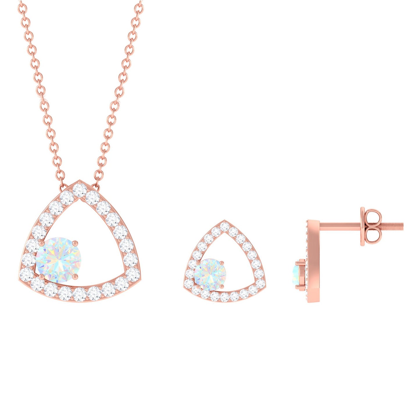 Natural Ethiopian Opal Geometric Jewelry Set with Moissanite