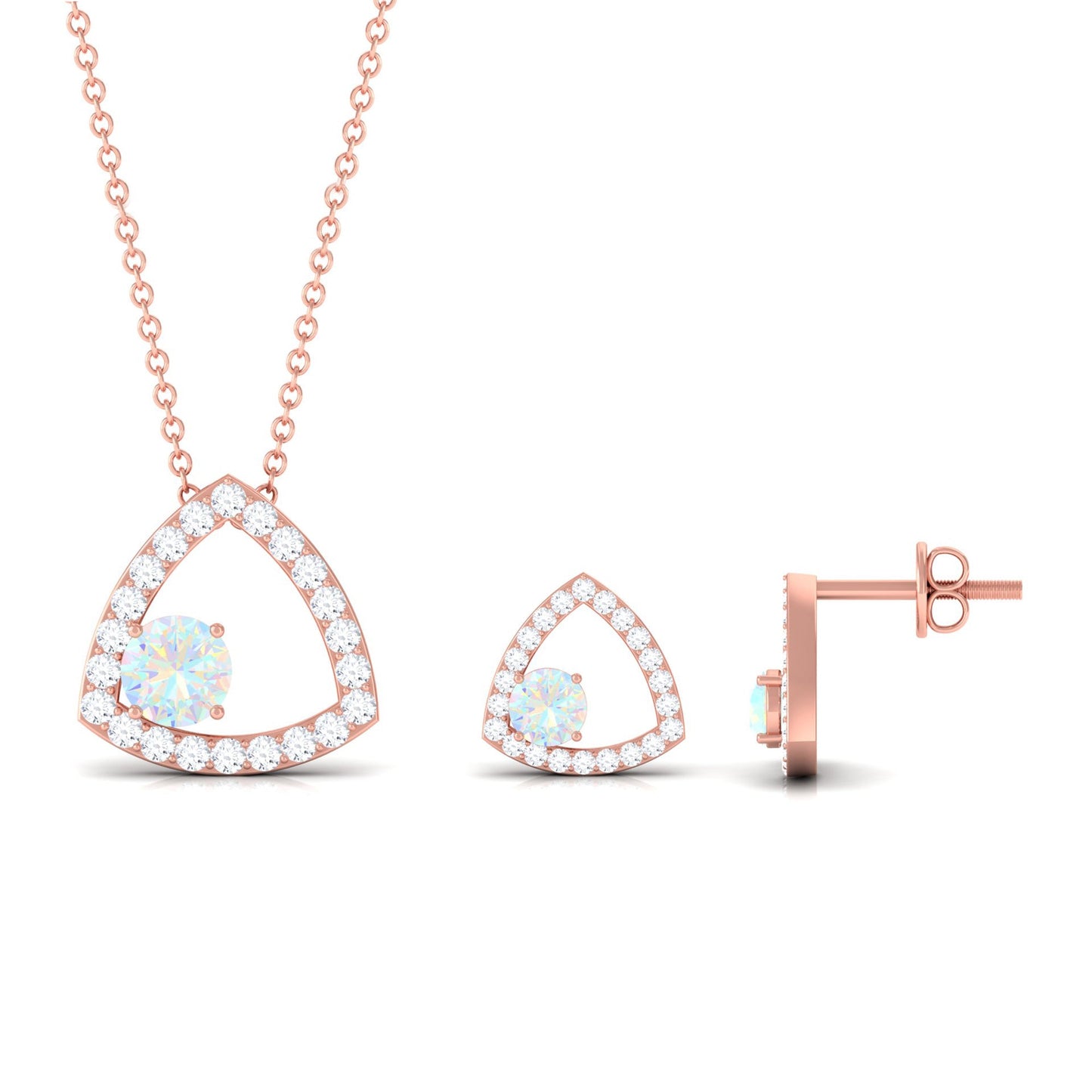 Natural Ethiopian Opal Geometric Jewelry Set with Moissanite
