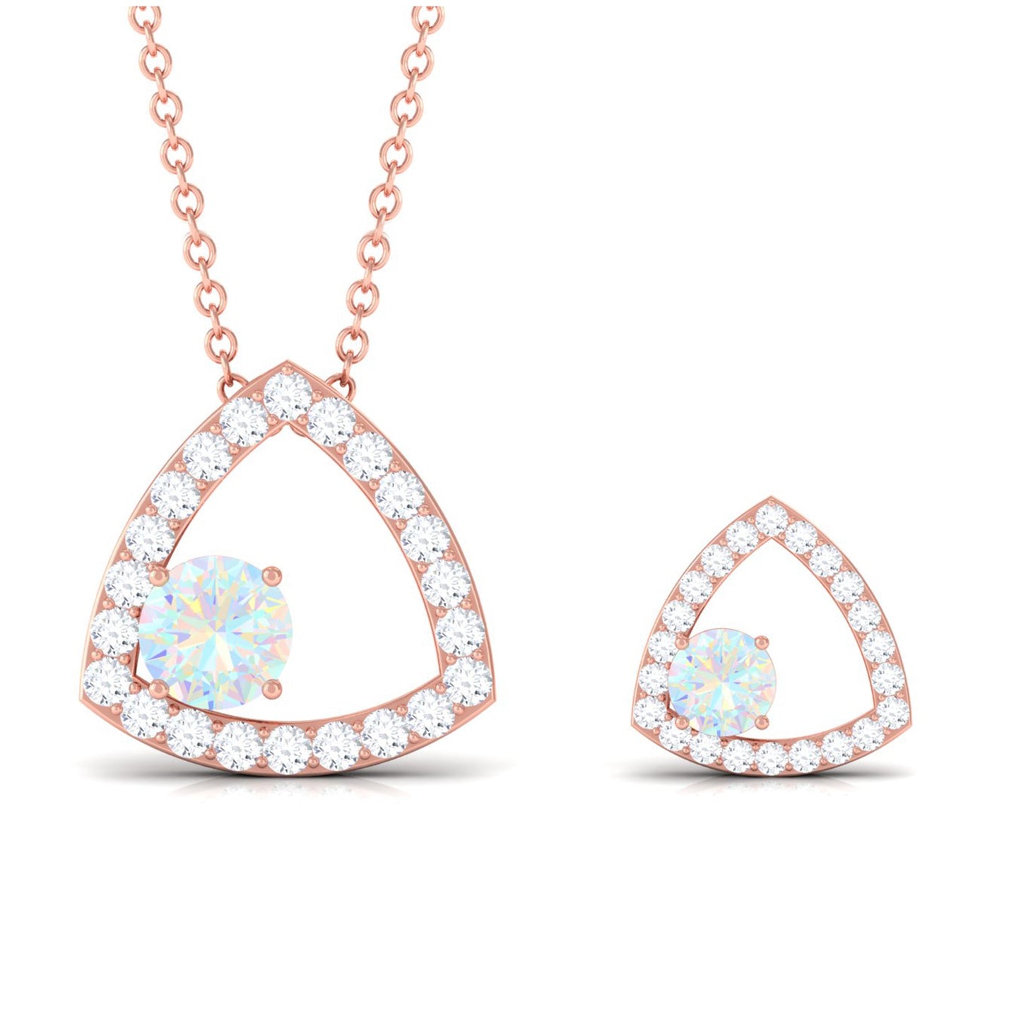 Natural Ethiopian Opal Geometric Jewelry Set with Moissanite