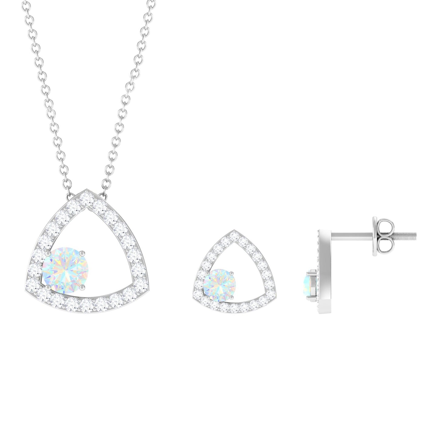 Natural Ethiopian Opal Geometric Jewelry Set with Moissanite