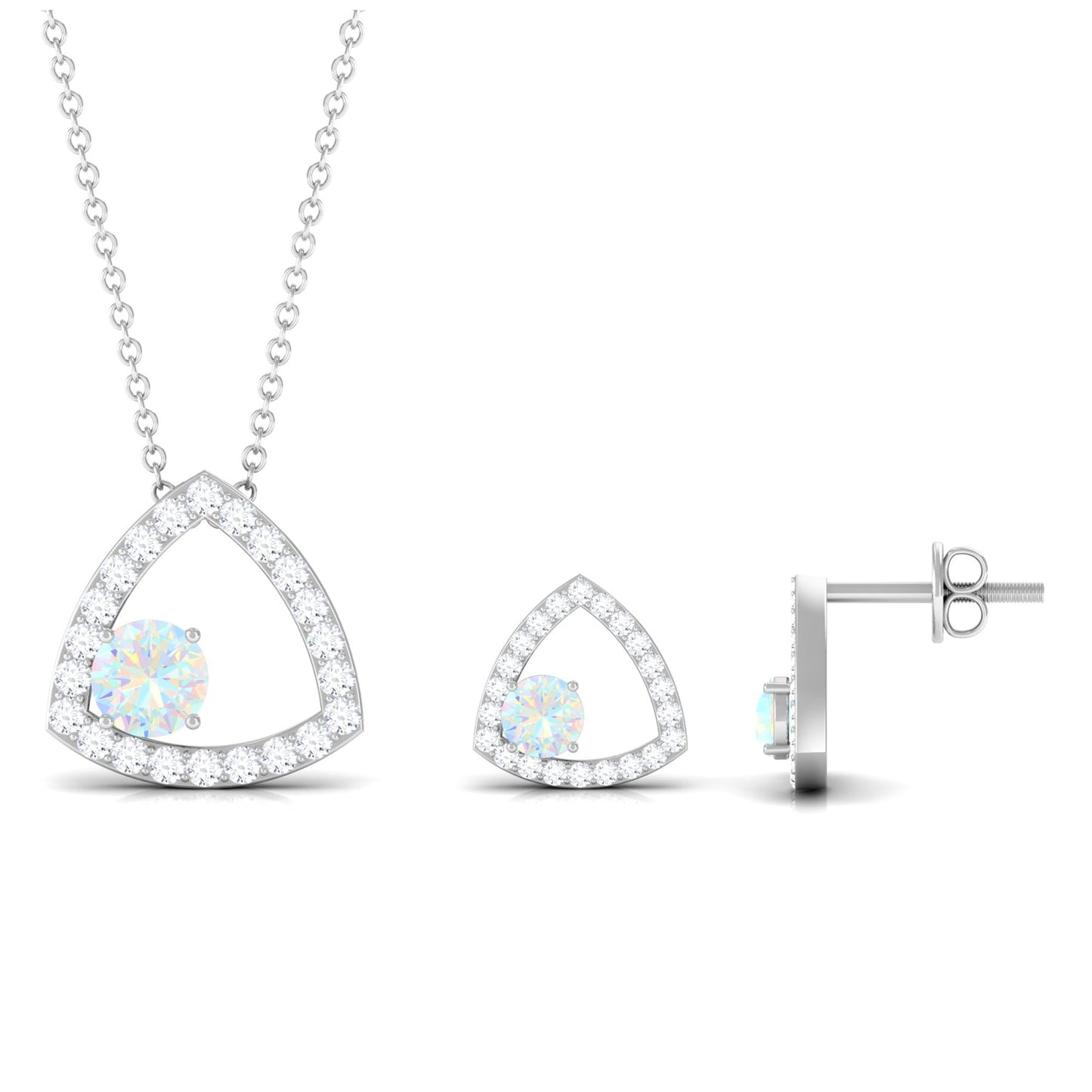 Natural Ethiopian Opal Geometric Jewelry Set with Moissanite