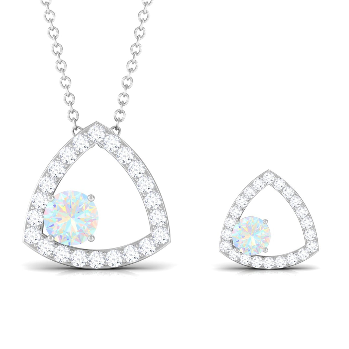 Natural Ethiopian Opal Geometric Jewelry Set with Moissanite