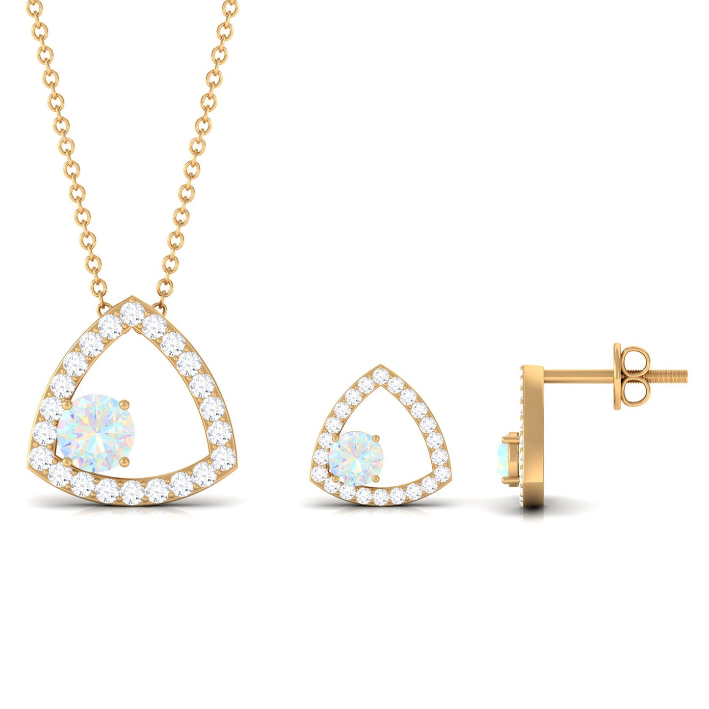 Natural Ethiopian Opal Geometric Jewelry Set with Moissanite