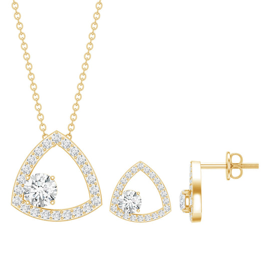 Simple Moissanite Triangle Necklace and Earrings Set