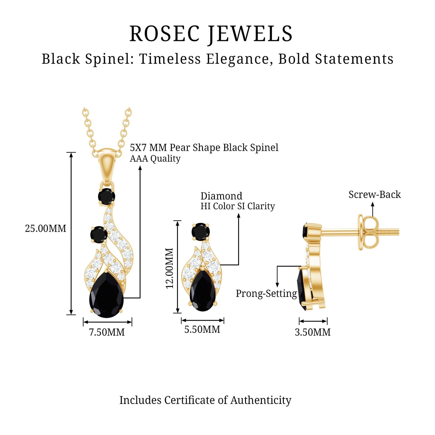 Designer Black Spinel Necklace and Earrings Set with Diamond
