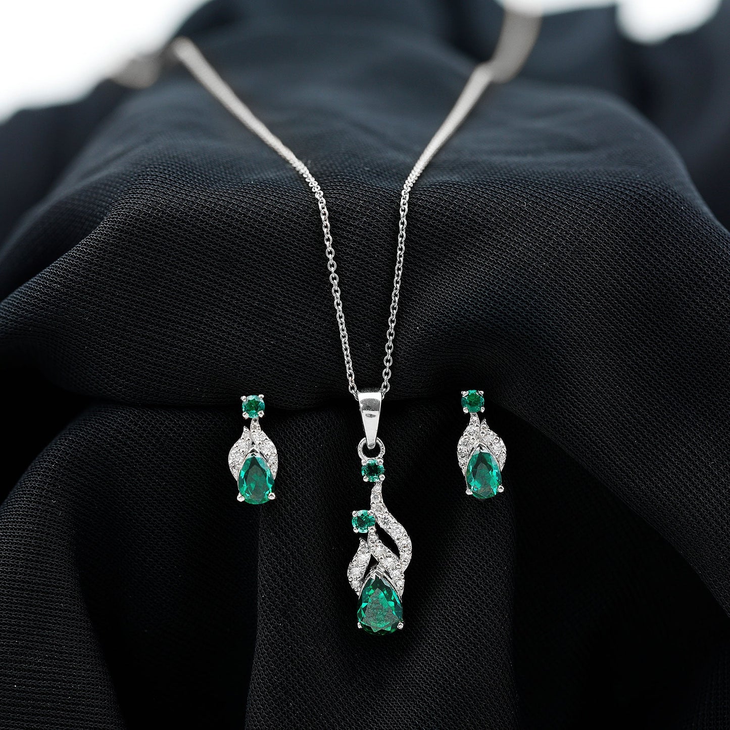 Lab Created Emerald and Diamond Designer Jewelry Set