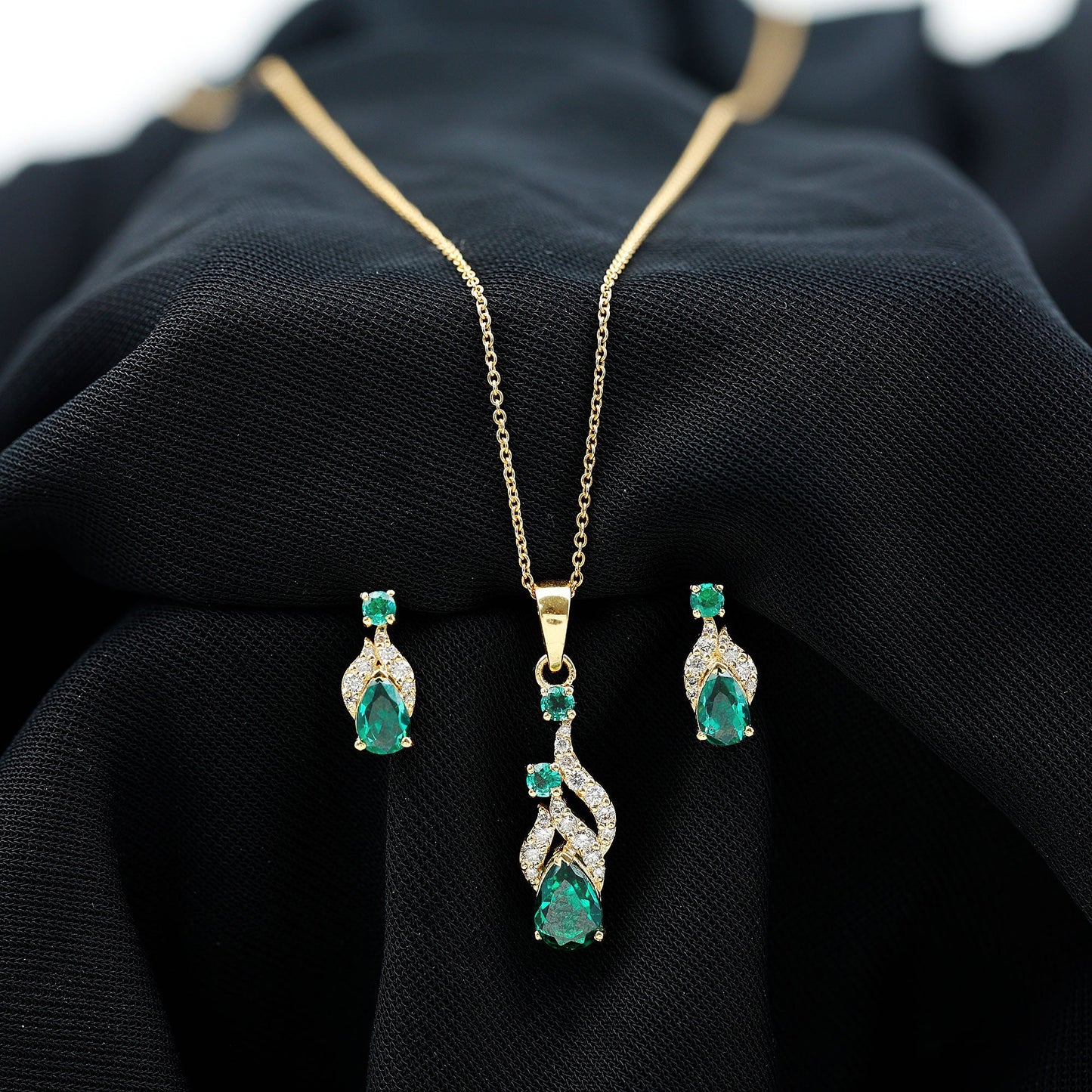 Lab Created Emerald and Diamond Designer Jewelry Set