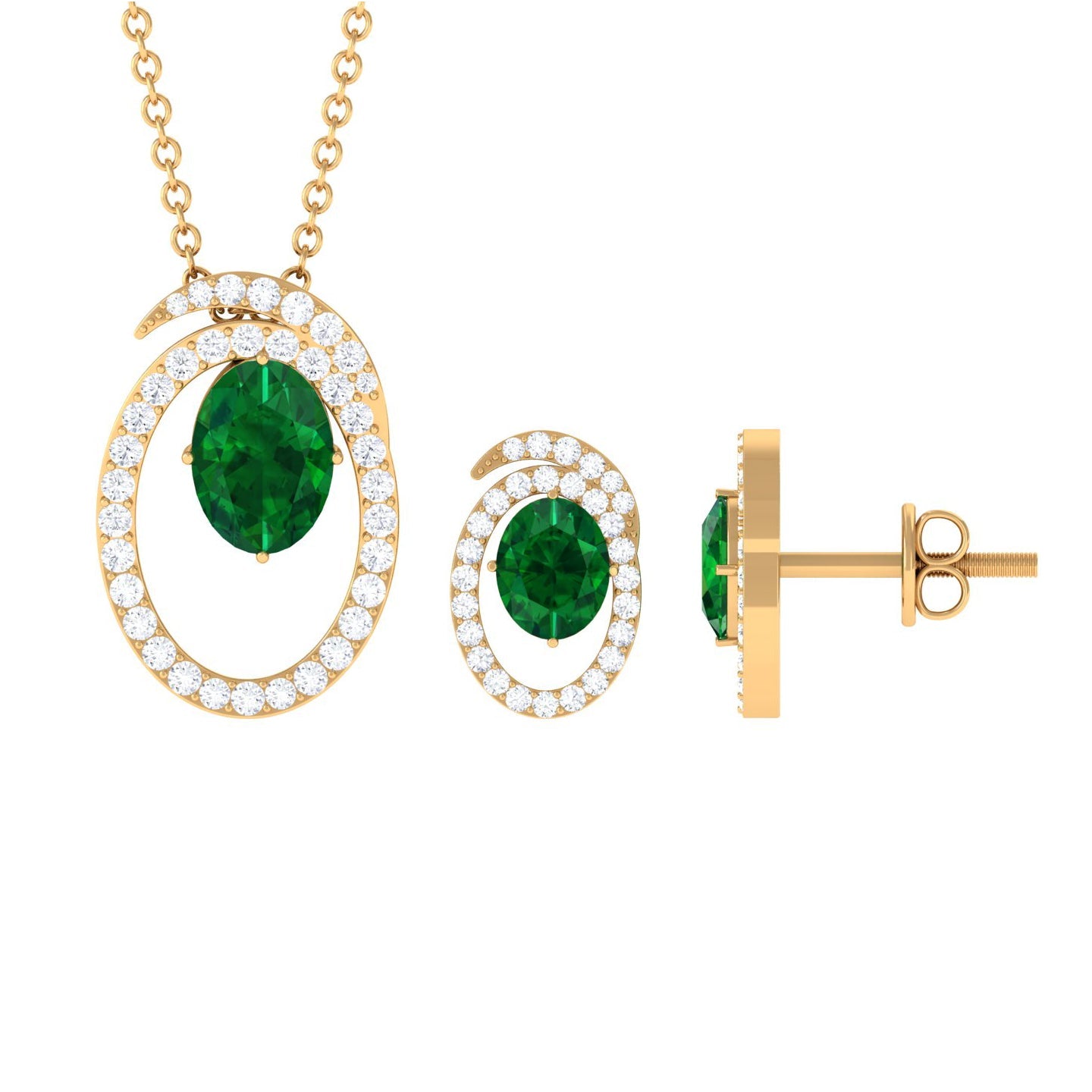 Oval Cut Lab Created Emerald and Moissanite Necklace With Earrings