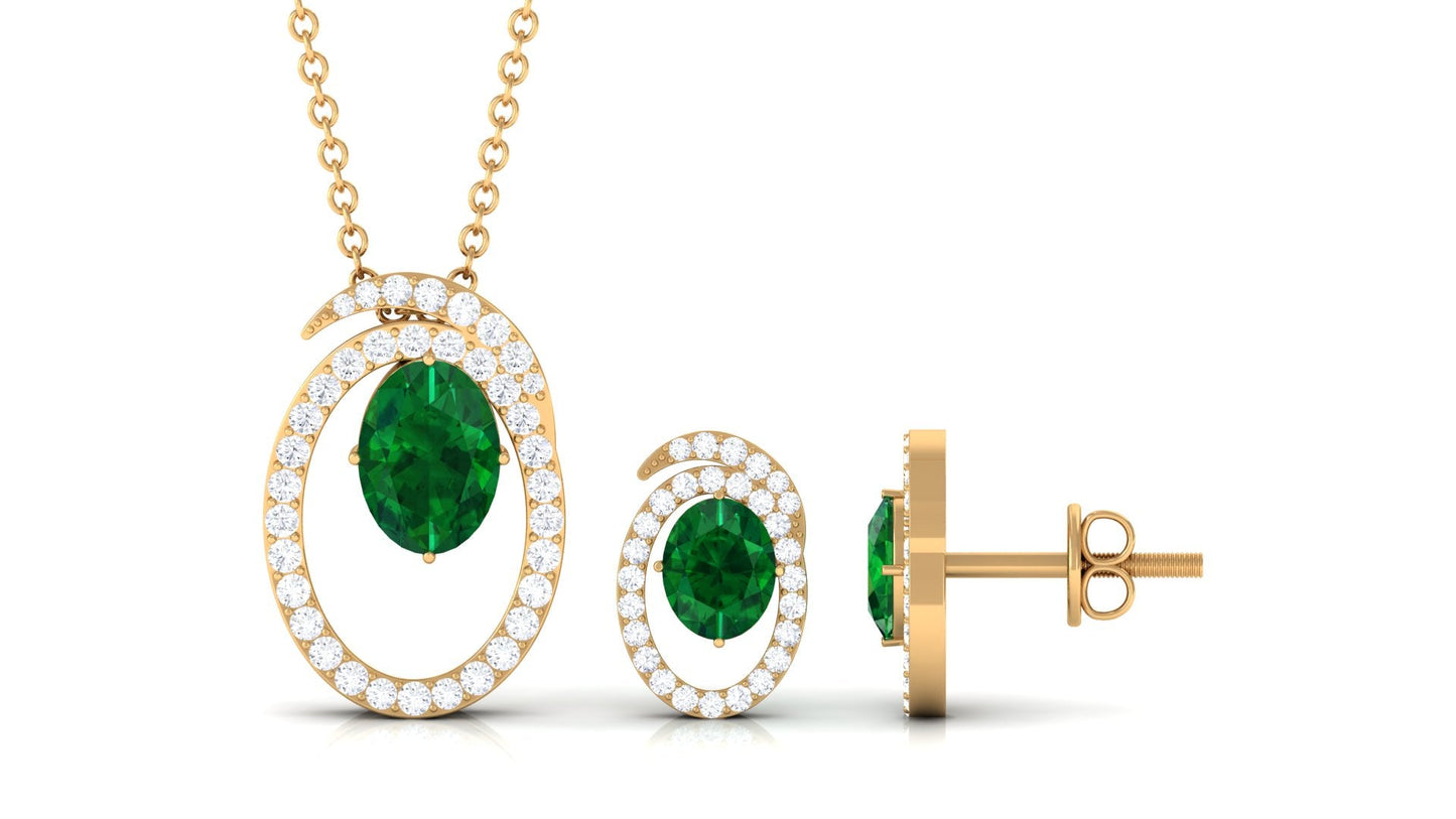 Oval Cut Lab Created Emerald and Moissanite Necklace With Earrings