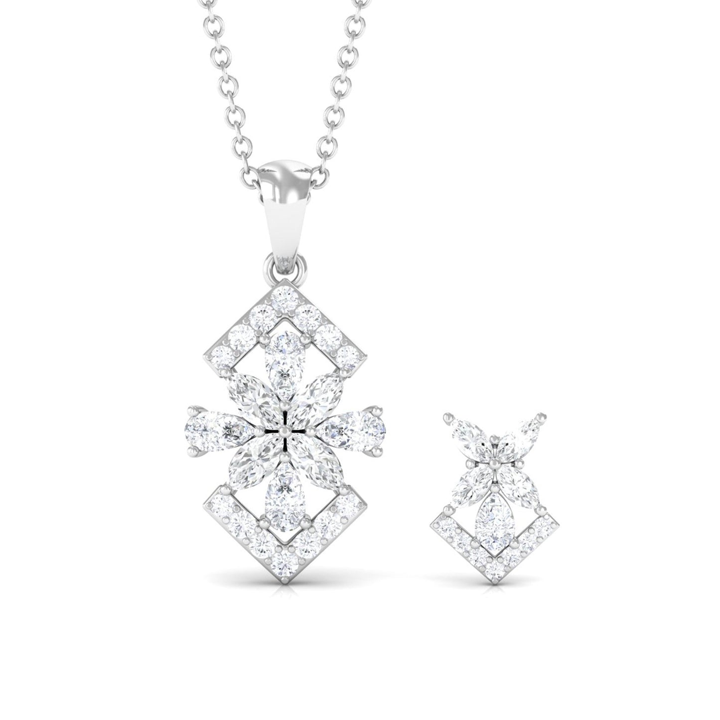 Genuine Diamond Flower Necklace and Earrings Set with Certificate