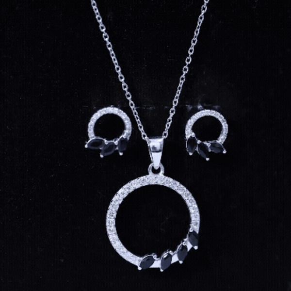Marquise Cut Black Onyx and Diamond Eternity Jewelry Set