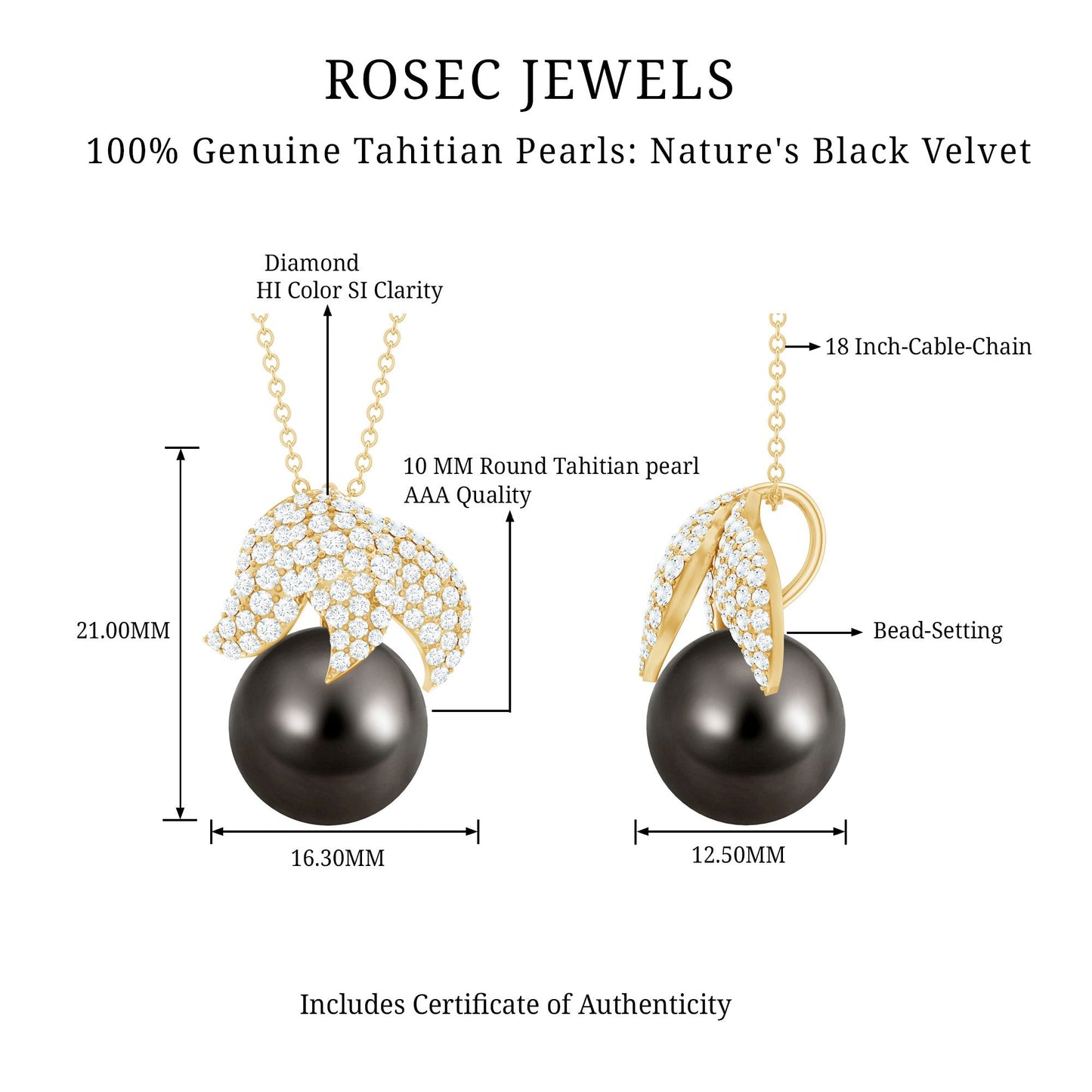Handpicked 8 Carat Black Pearl and Diamond Necklace with Certificate