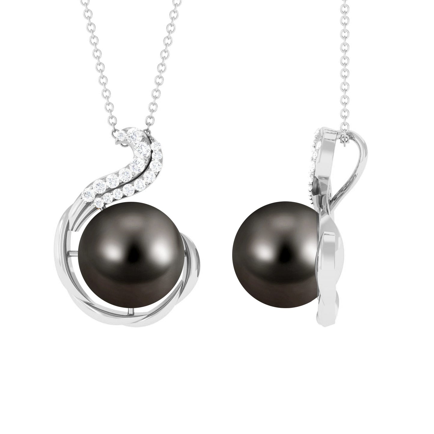 Real 8 Carat Tahitian Black Pearl Necklace with Diamond
