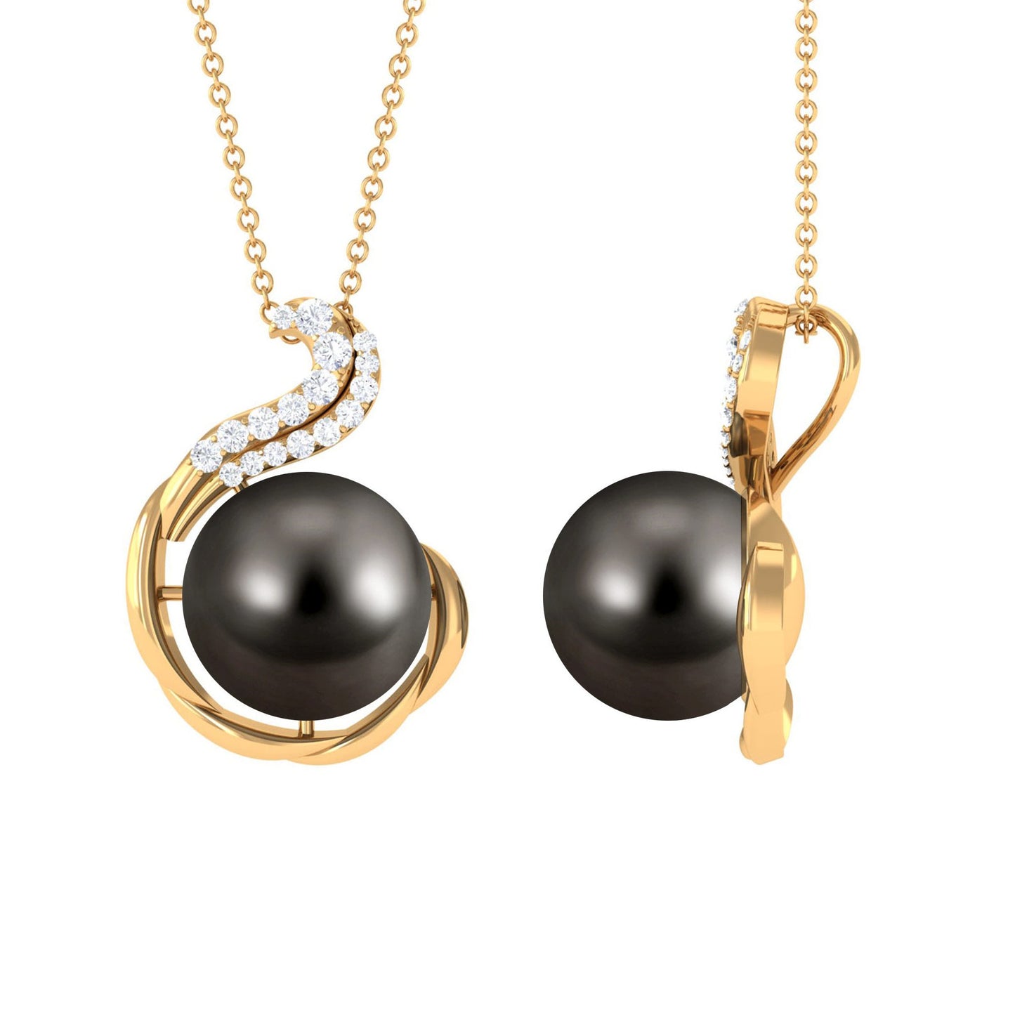 Real 8 Carat Tahitian Black Pearl Necklace with Diamond
