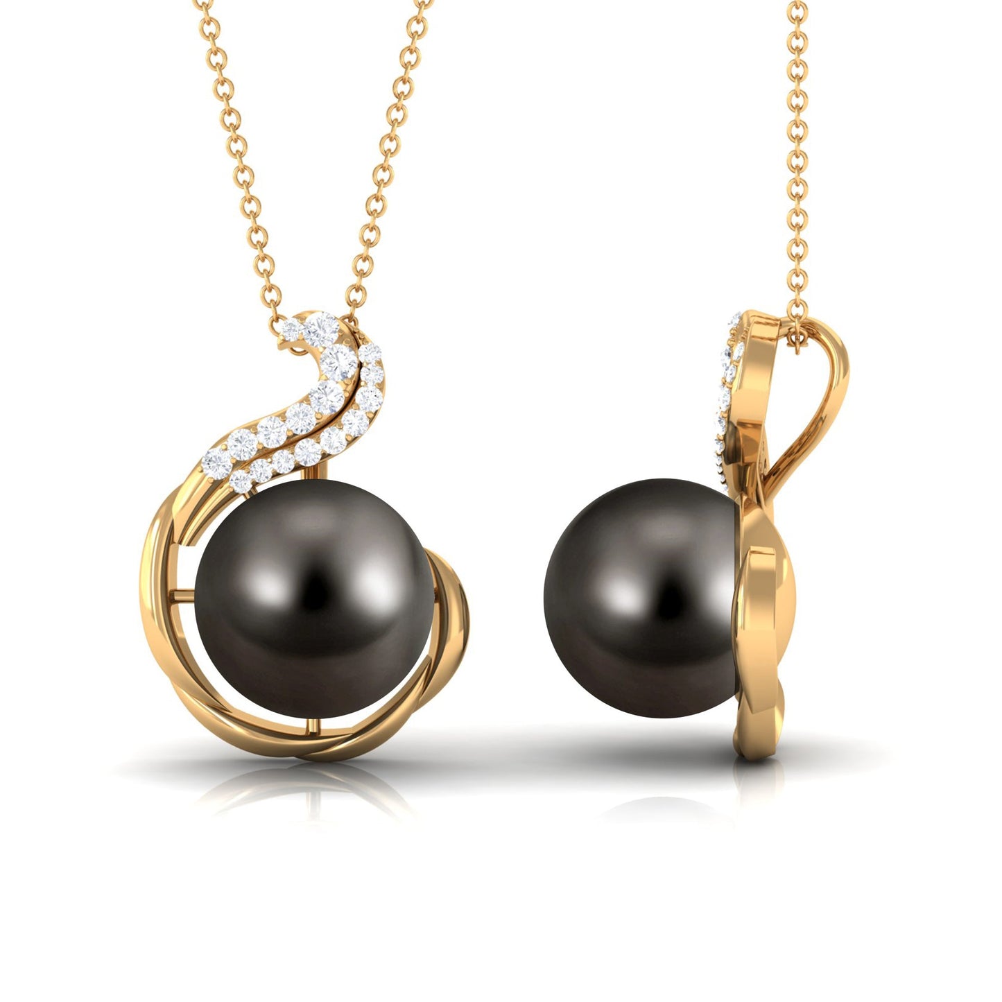 Real 8 Carat Tahitian Black Pearl Necklace with Diamond
