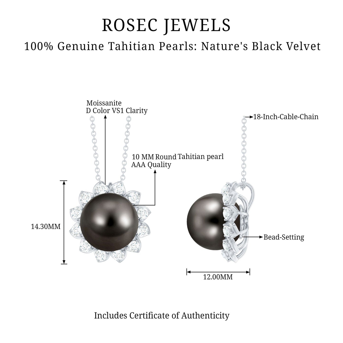 8 Carat Tahitian Black Pearl Sunflower Necklace with Diamond Halo