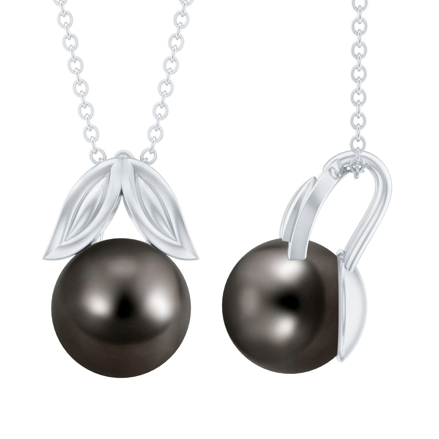 8 Carat Black Tahitian Pearl Solitaire Pendant with Leaf Motif
