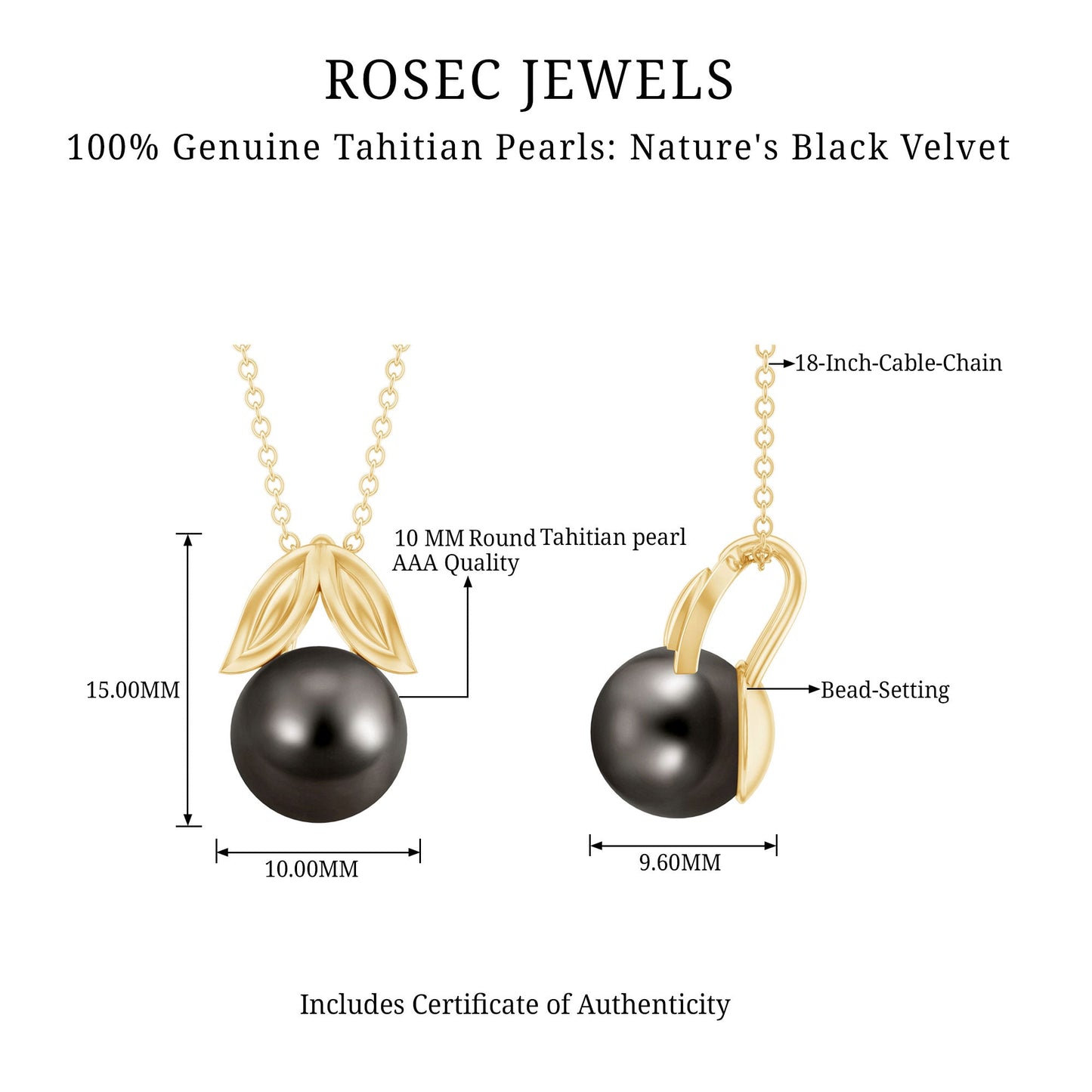 8 Carat Black Tahitian Pearl Solitaire Pendant with Leaf Motif