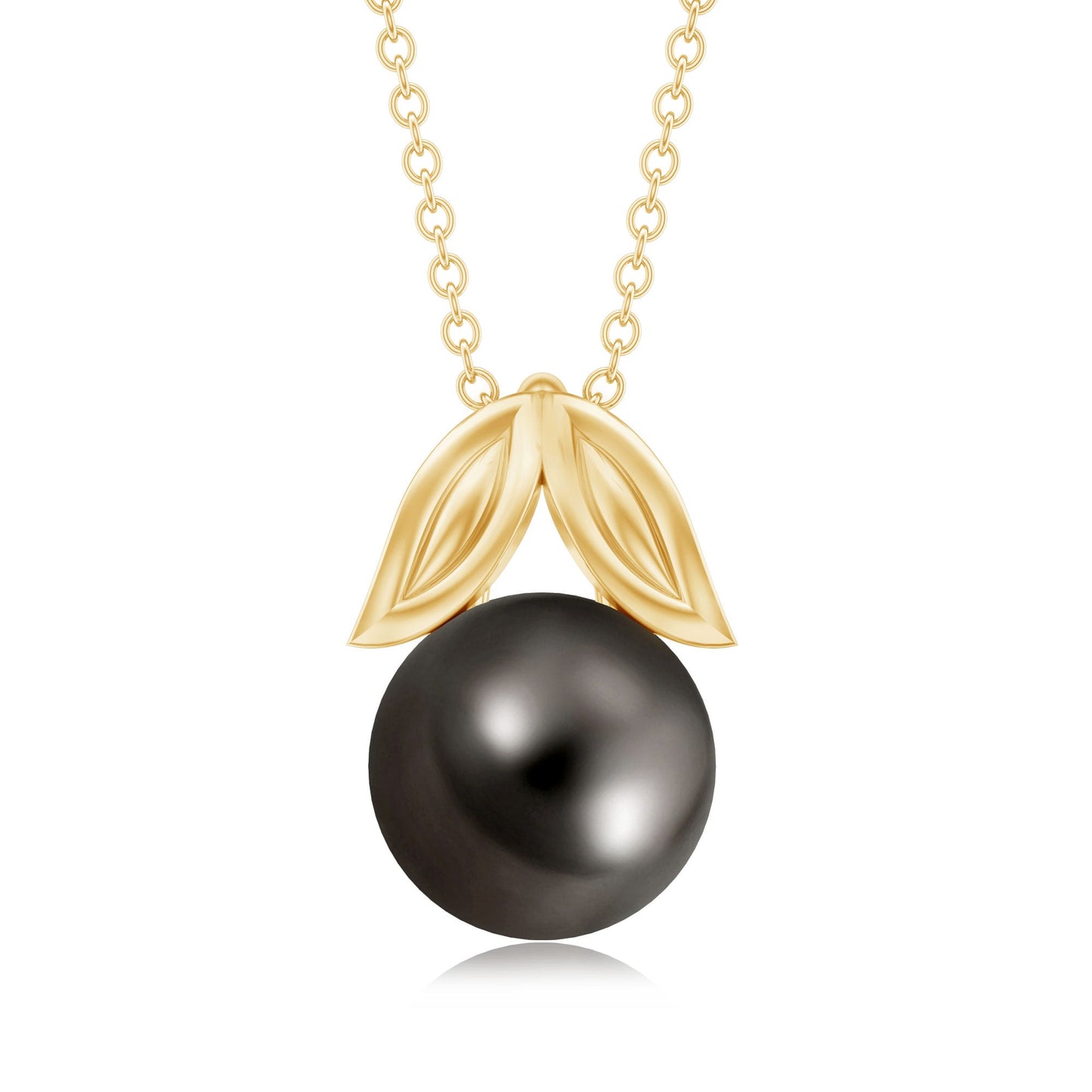 8 Carat Black Tahitian Pearl Solitaire Pendant with Leaf Motif