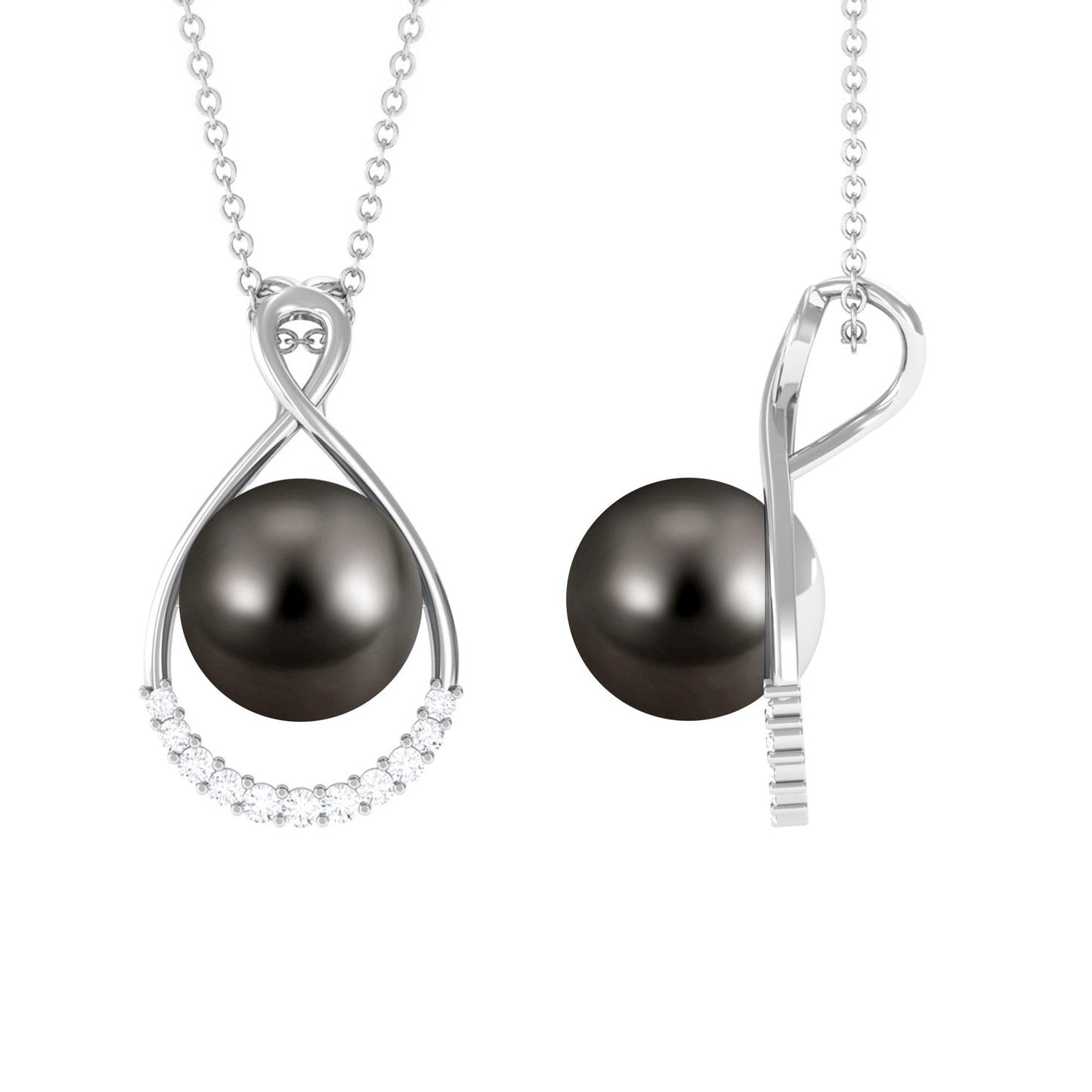 8 Carat Black Tahitian Pearl and Diamond Infinity Drop Pendant