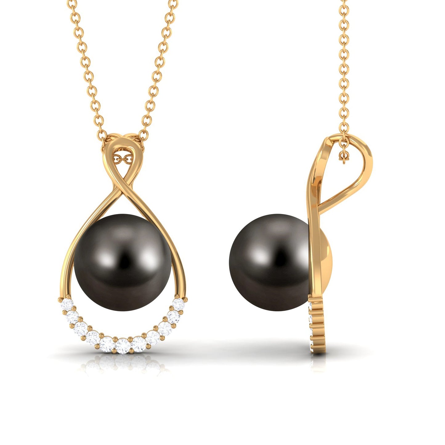 8 Carat Black Tahitian Pearl and Diamond Infinity Drop Pendant