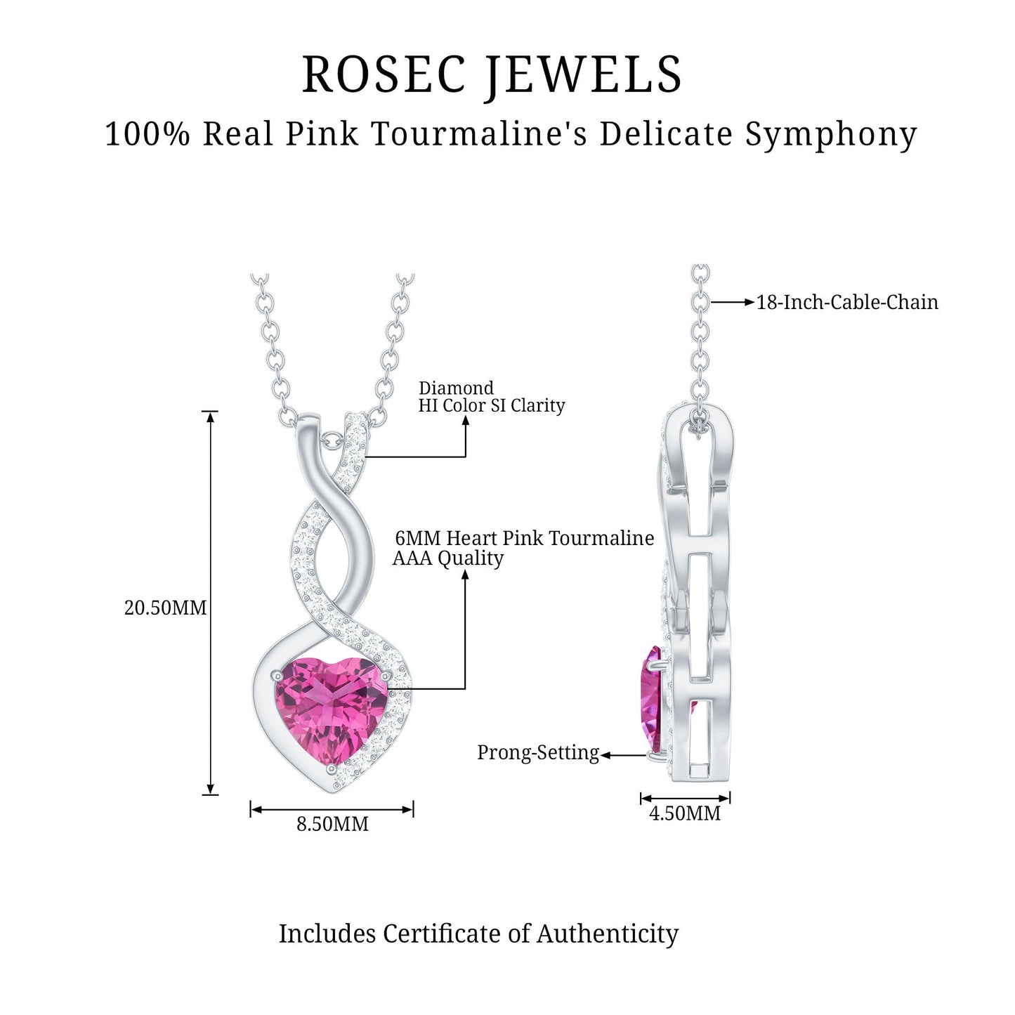 0.9 Carat Heart Shape Pink Tourmaline and Diamond Infinity Pendant