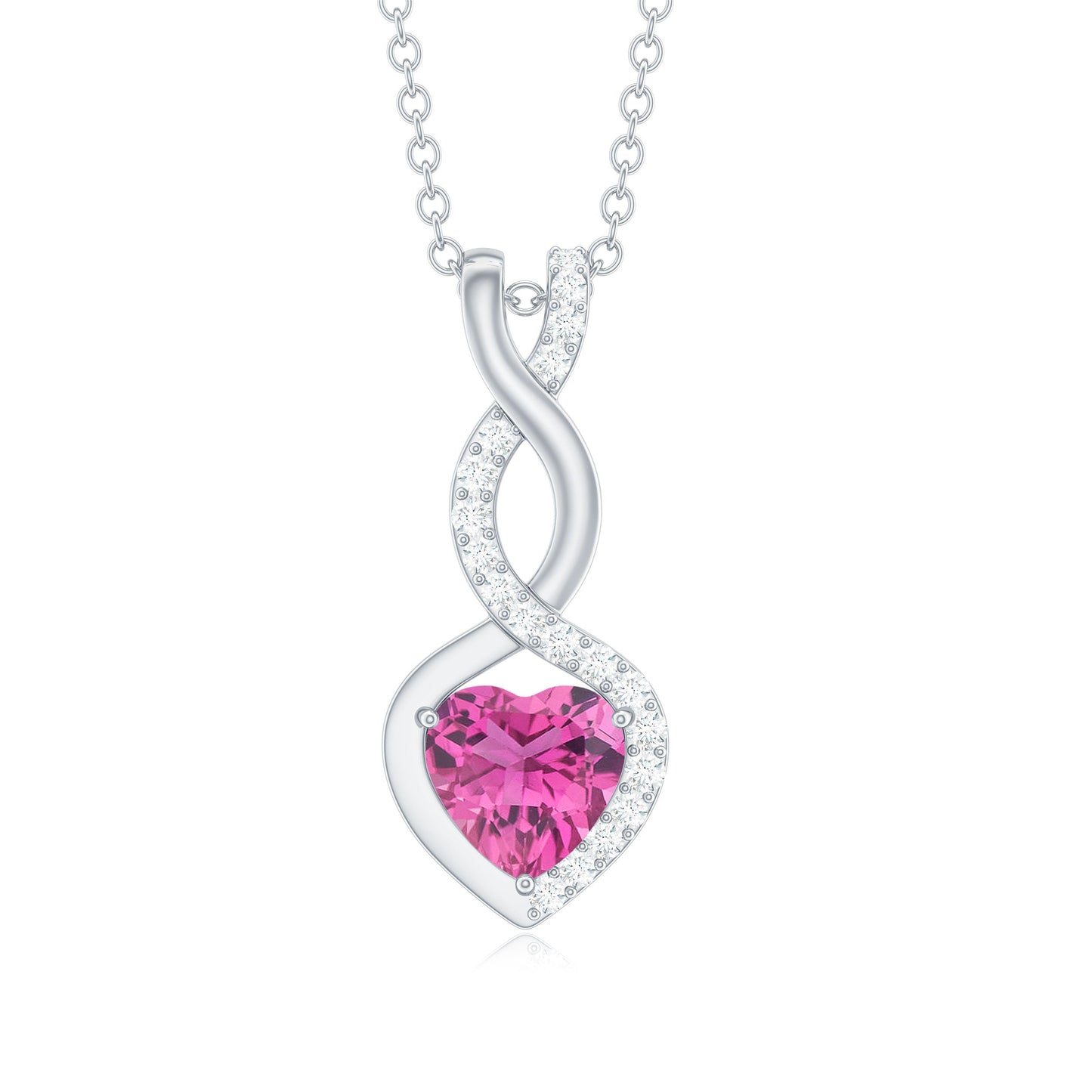 0.9 Carat Heart Shape Pink Tourmaline and Diamond Infinity Pendant