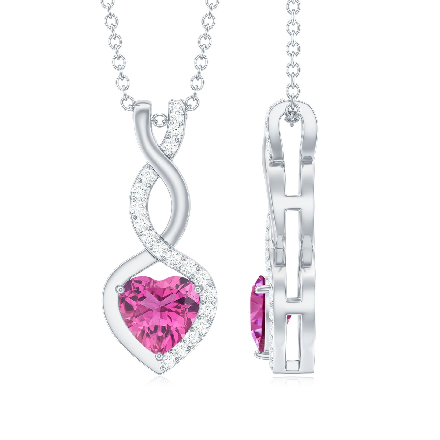 0.9 Carat Heart Shape Pink Tourmaline and Diamond Infinity Pendant