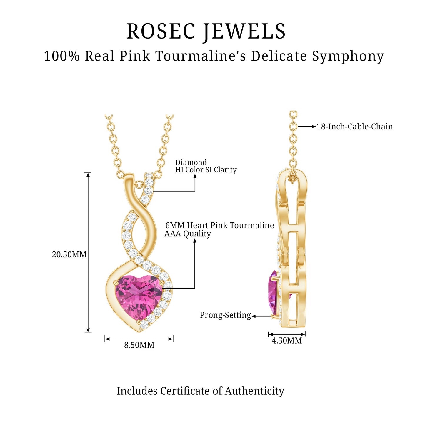 0.9 Carat Heart Shape Pink Tourmaline and Diamond Infinity Pendant
